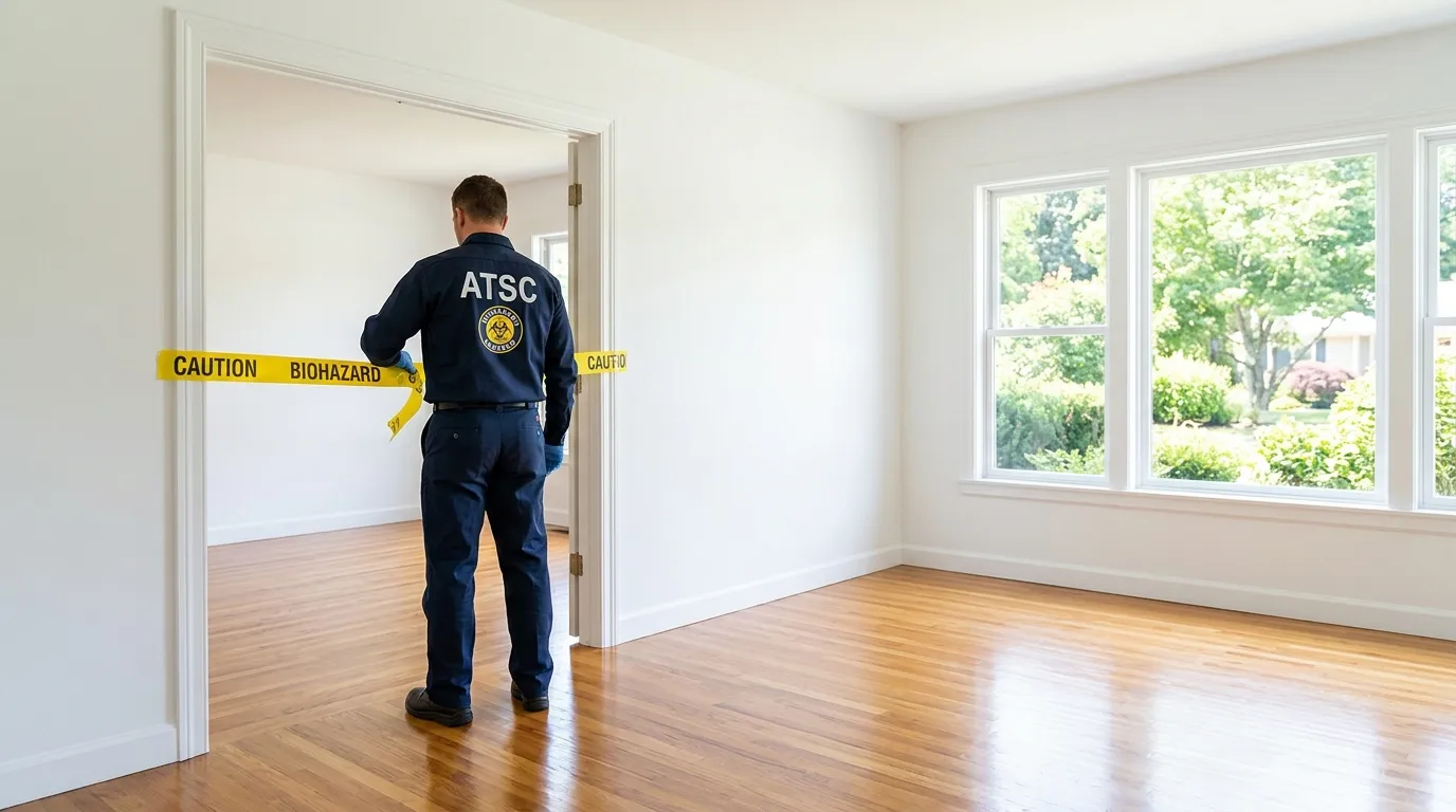 Certified biohazard cleanup crew performing Trauma Scene Cleanup in Corsicana